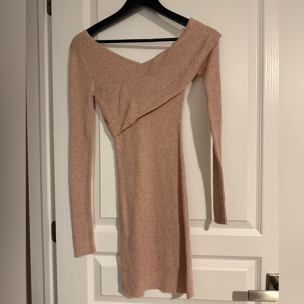 Lovers + Friends Tan Ribbed Long Sleeve Dress